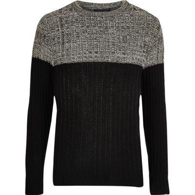 River Island Mensstone Knit Block Slim Fit Sweater