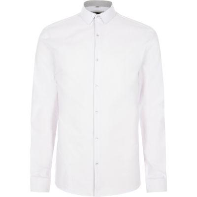 River Island Mens White Muscle Fit Long Sleeve Shirt