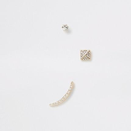 River Island Womens Gold Colour Diamante Ear Climber Multipack