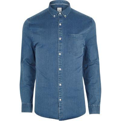 River Island Mens Muscle Fit Button-down Denim Shirt