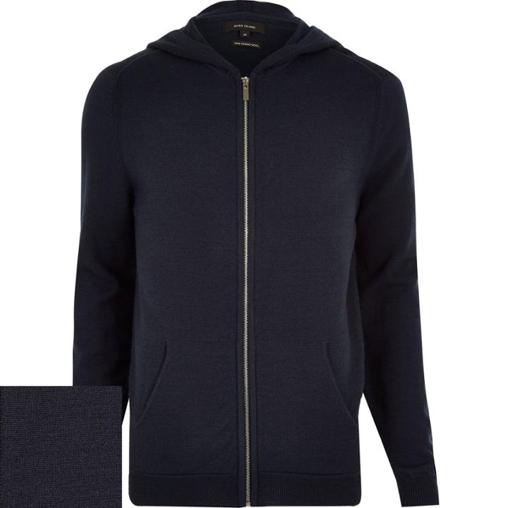 River Island Mensnavy Merino Zip-up Hoodie