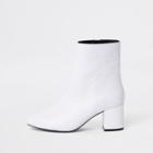 River Island Womens White Leather Block Heel Boots