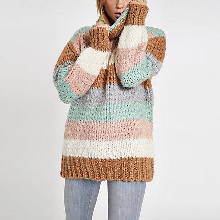River Island Womens Knit Stripe Oversized Roll Neck Sweater