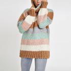 River Island Womens Knit Stripe Oversized Roll Neck Sweater