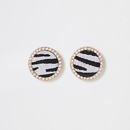 River Island Womens Zebra Print Round Studs