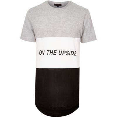River Island Mensgrey Longline Mesh Panel T-shirt