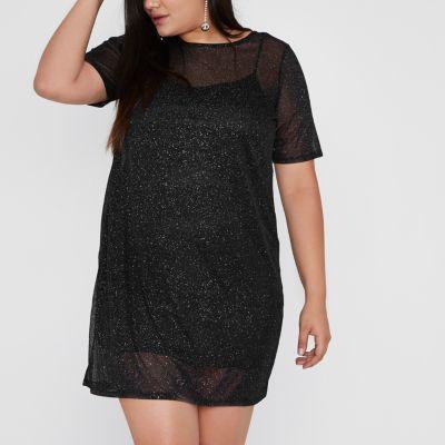 River Island Womens Plus Glitter Mesh T-shirt Dress