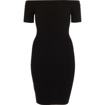 River Island Womens Rib Knit Lace-up Back Bardot Dress