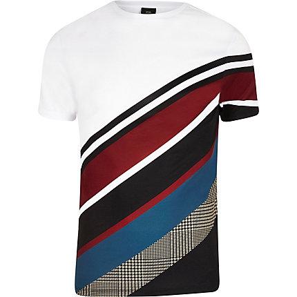River Island Mens White Diagonal Stripe Slim Fit T-shirt