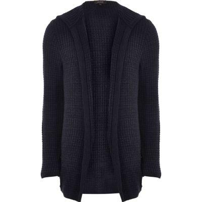 River Island Mensblue Knit Open Hooded Cardigan
