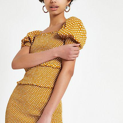 River Island Womens Spot Shirred Crop Top