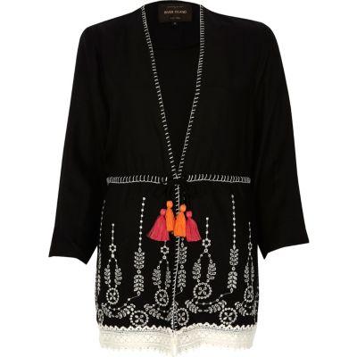 River Island Womens Embroidered Lace Hem Tassel Kimono