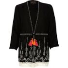 River Island Womens Embroidered Lace Hem Tassel Kimono