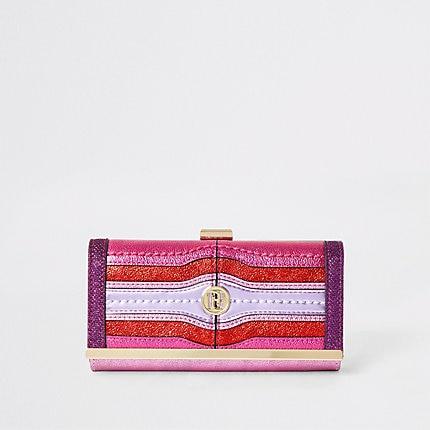 River Island Womens And Pink Metallic Cliptop Purse
