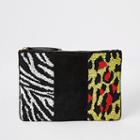 River Island Womens Leather Animal Beaded Pouch Clutch Bag