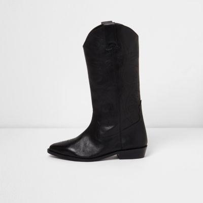 River Island Womens Leather Knee High Western Boots