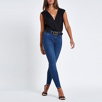 River Island Womens Wrap Front Sleeveless Bar Back Bodysuit