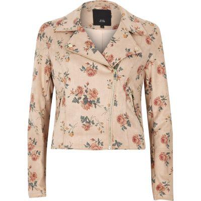 River Island Womens Floral Faux Suede Biker Jacket