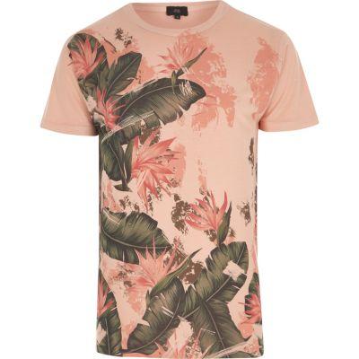 River Island Mens Tropical Leaf Crew Neck T-shirt