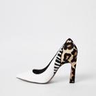 River Island Womens White Animal Print Spliced Heel Court Shoes