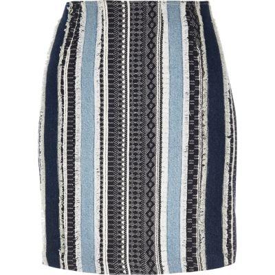River Island Womens Denim Patchwork Fringed A-line Skirt