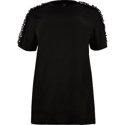 River Island Womens Plus Diamante Frill T-shirt