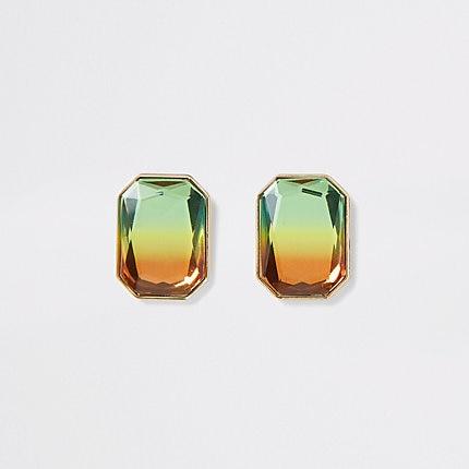 River Island Womens Gold Colour Ombre Gem Stud Earrings