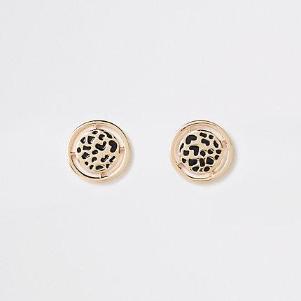 River Island Womens Gold Tone Leopard Design Stud Earrings