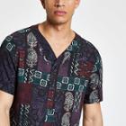 River Island Mens Mixed Print Baseball Neck Shirt