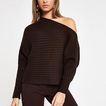 River Island Womens Chocolate Asymmetric Knit Jumper