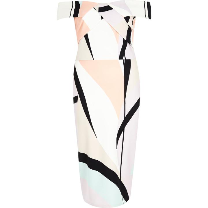 River Island Womens Pink Abstract Print Bardot Midi Dress