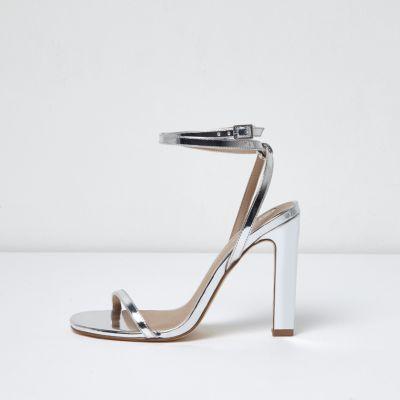 River Island Womens Silver Faux Leather Ankle Tie Sandal