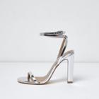 River Island Womens Silver Faux Leather Ankle Tie Sandal