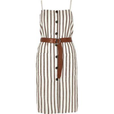 River Island Womens Petite White Stripe Belted Mini Dress