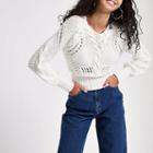 River Island Womens White Knit Stitch Detail Long Sleeve Sweater