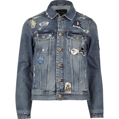 River Island Mens Wash Badge Western Denim Jacket