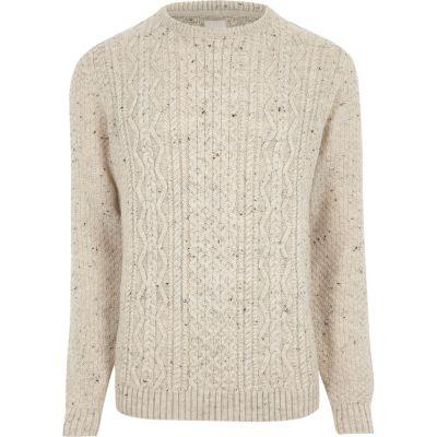 River Island Mens Flecked Cable Knit Jumper