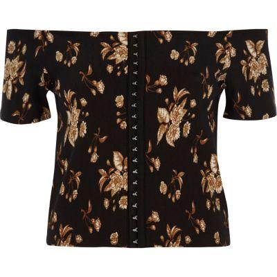 River Island Womens Floral Print Bardot Hook And Eye Top