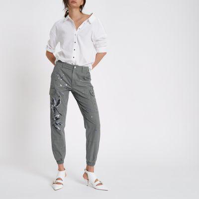 River Island Womens Painted Flower Cargo Joggers
