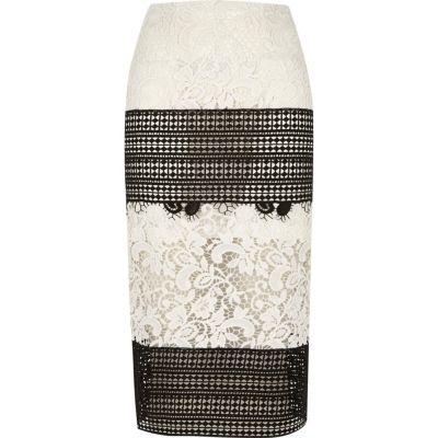 River Island Womens Mono Lace Midi Pencil Skirt