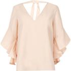 River Island Womens Frill Sleeve Tie Back V Neck Top