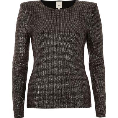 River Island Womens Gold Metallic Power Shoulder Fitted Top