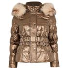River Island Womens Petite Quilted Faux Fur Hood Jacket