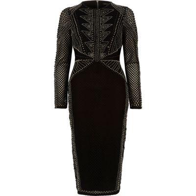 River Island Womens Embellished Long Sleeve Bodycon Dress
