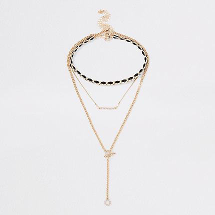 River Island Womens Gold Tone Thread Necklace Pack