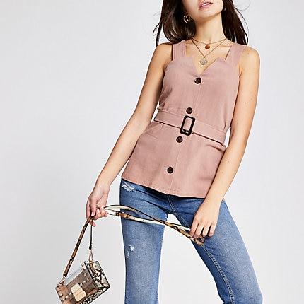 River Island Womens Belted Sleeveless Top