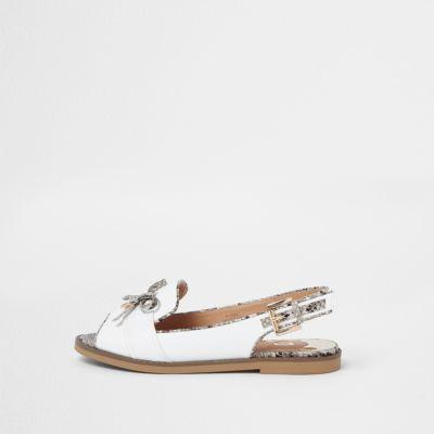 River Island Womens White Wide Fit Snake Slingback Loafers