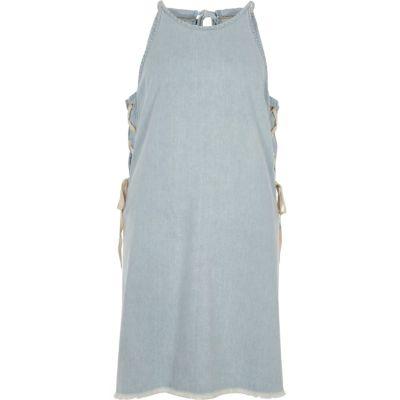 River Island Womens Denim Lace-up Sides Mini Dress