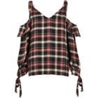 River Island Womens Check Long Sleeve Cold Shoulder Top