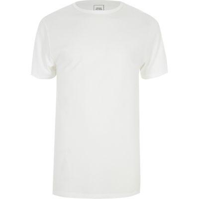 River Island Mens White Longline Crew Neck T-shirt